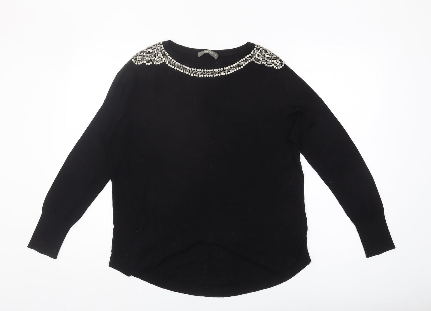 Oasis Women's Black Beaded Pullover Jumper, Size S