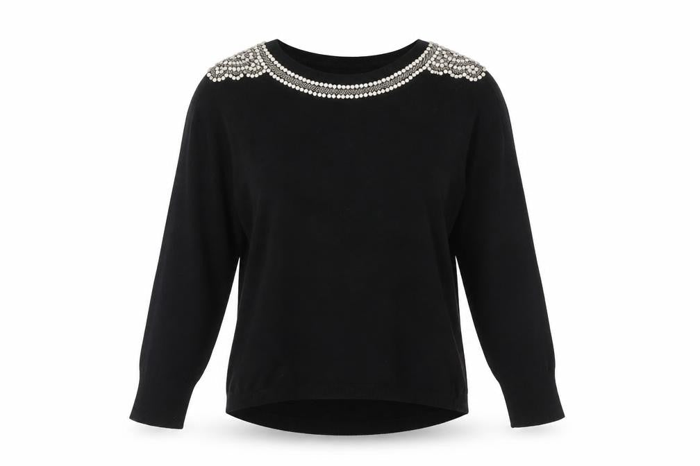 Oasis Women's Black Beaded Pullover Jumper, Size S