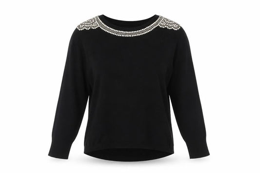 Oasis Women's Black Beaded Pullover Jumper, Size S