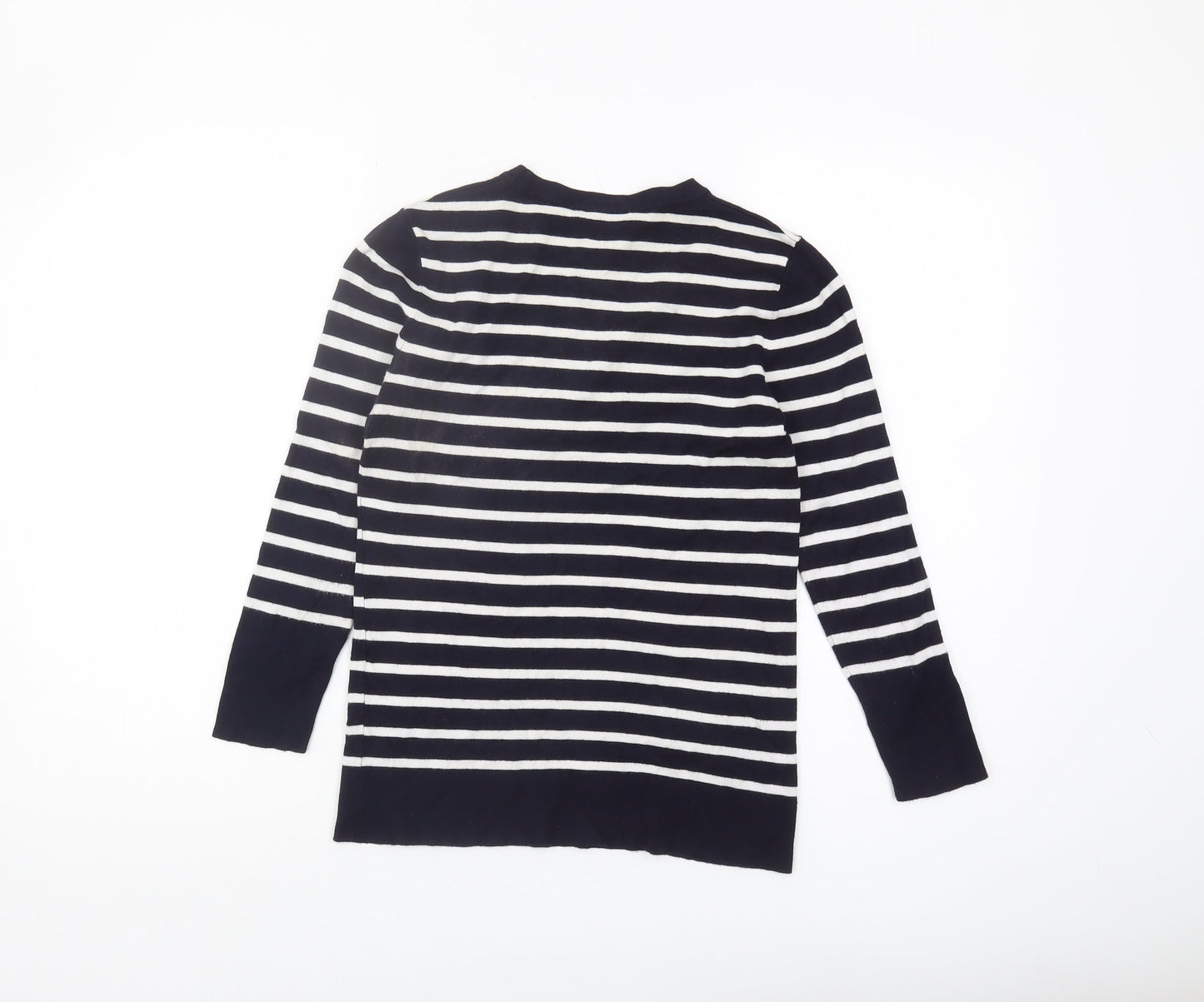 Warehouse Women's Black Striped Jumper Size 8 Crew Neck