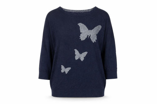 Wallis Women's Blue Butterfly Pullover Jumper M