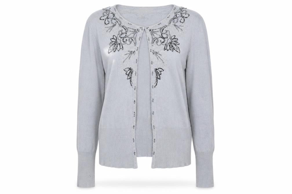 Austin Reed Women's Grey Cardigan, R, Embroidered Knit