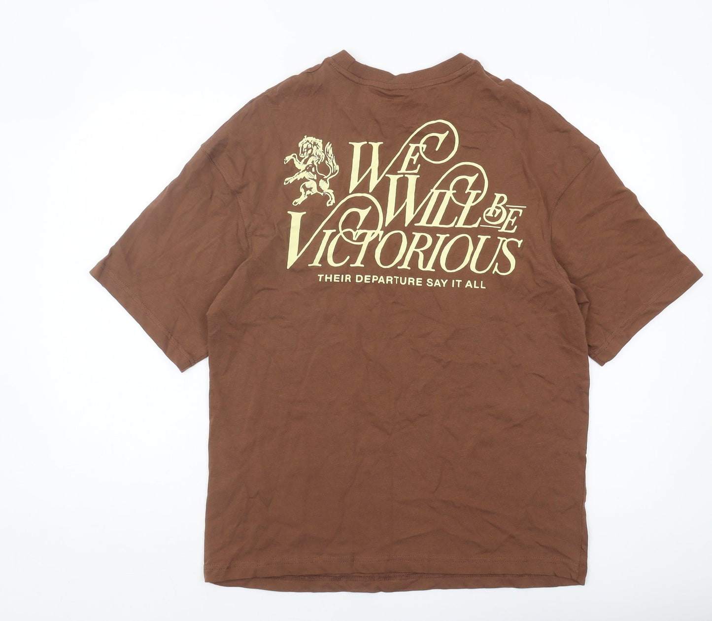 ZARA Men Brown Cotton Short Sleeve T-Shirt Size S