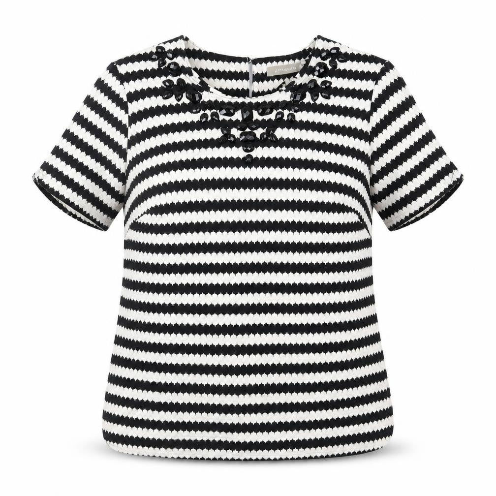 Anthology Women Black Striped Blouse Size 16 Casual Chic