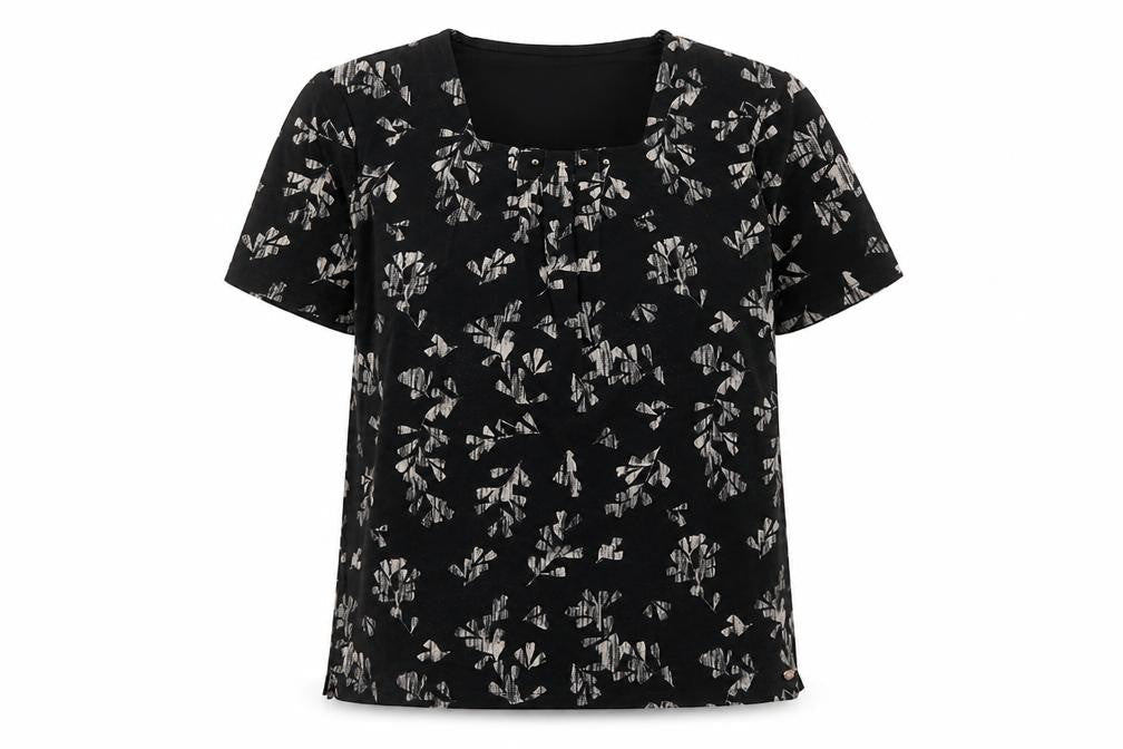 TIGI Women's Black Floral Short Sleeve T-Shirt Size 14