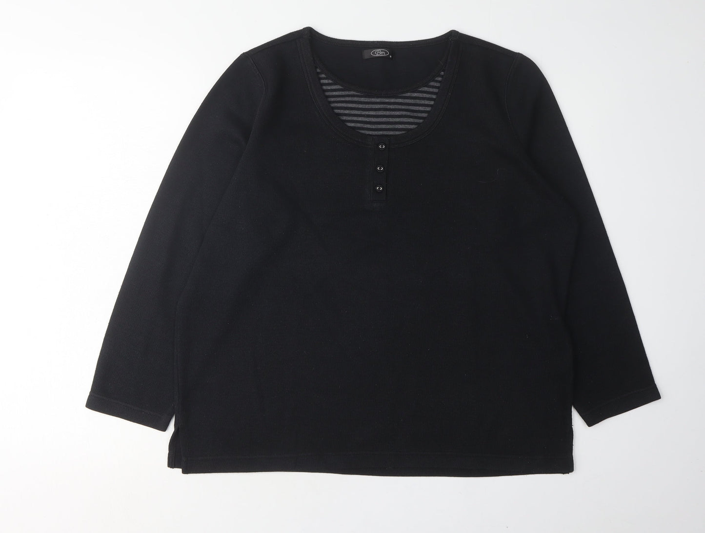 Bm Women's Black 3/4 Sleeve Scoop Neck Top M