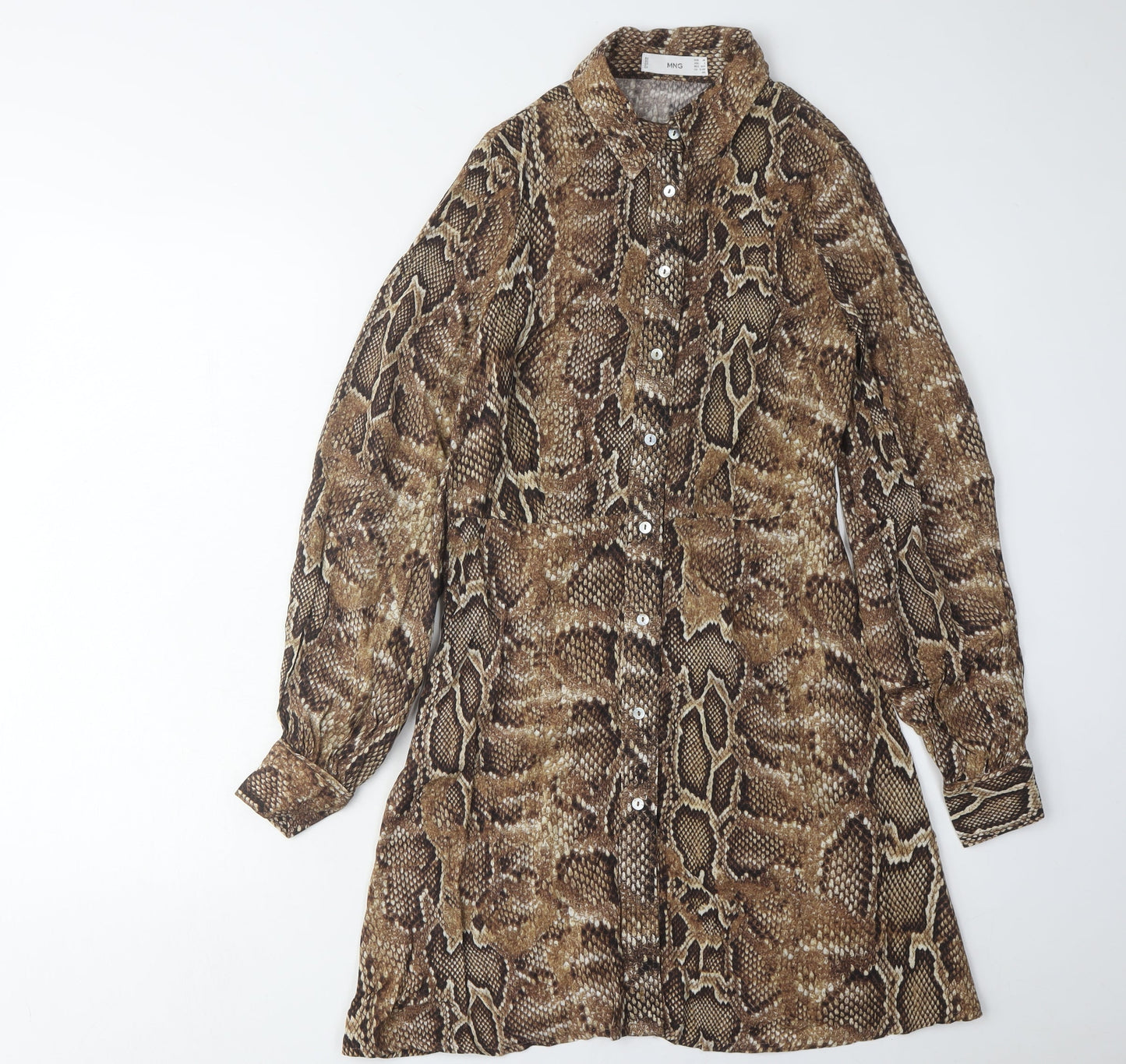 MNG Women's Brown Animal Print Shirt Dress XS