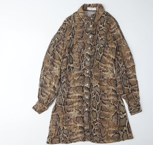 MNG Women's Brown Animal Print Shirt Dress XS