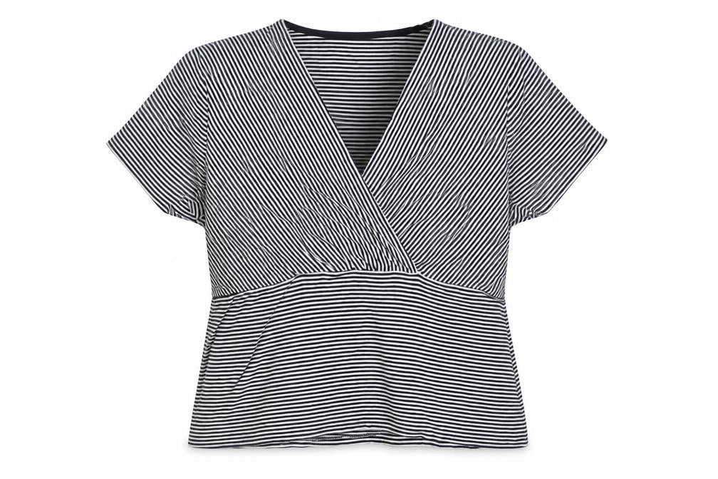 Precis Women's Black Striped Wrap T-Shirt Size L