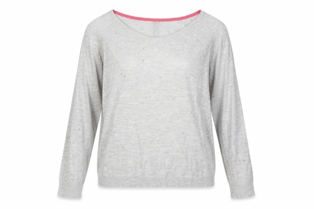 White Stuff Women's Grey V-Neck Polka Dot Pullover Jumper
