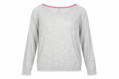 White Stuff Women's Grey V-Neck Polka Dot Pullover Jumper
