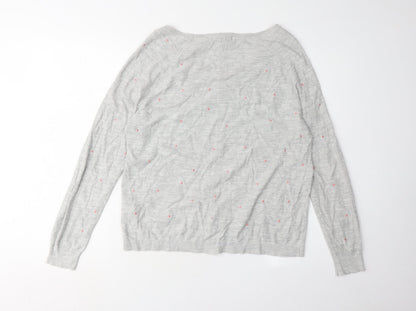 White Stuff Women's Grey V-Neck Polka Dot Pullover Jumper