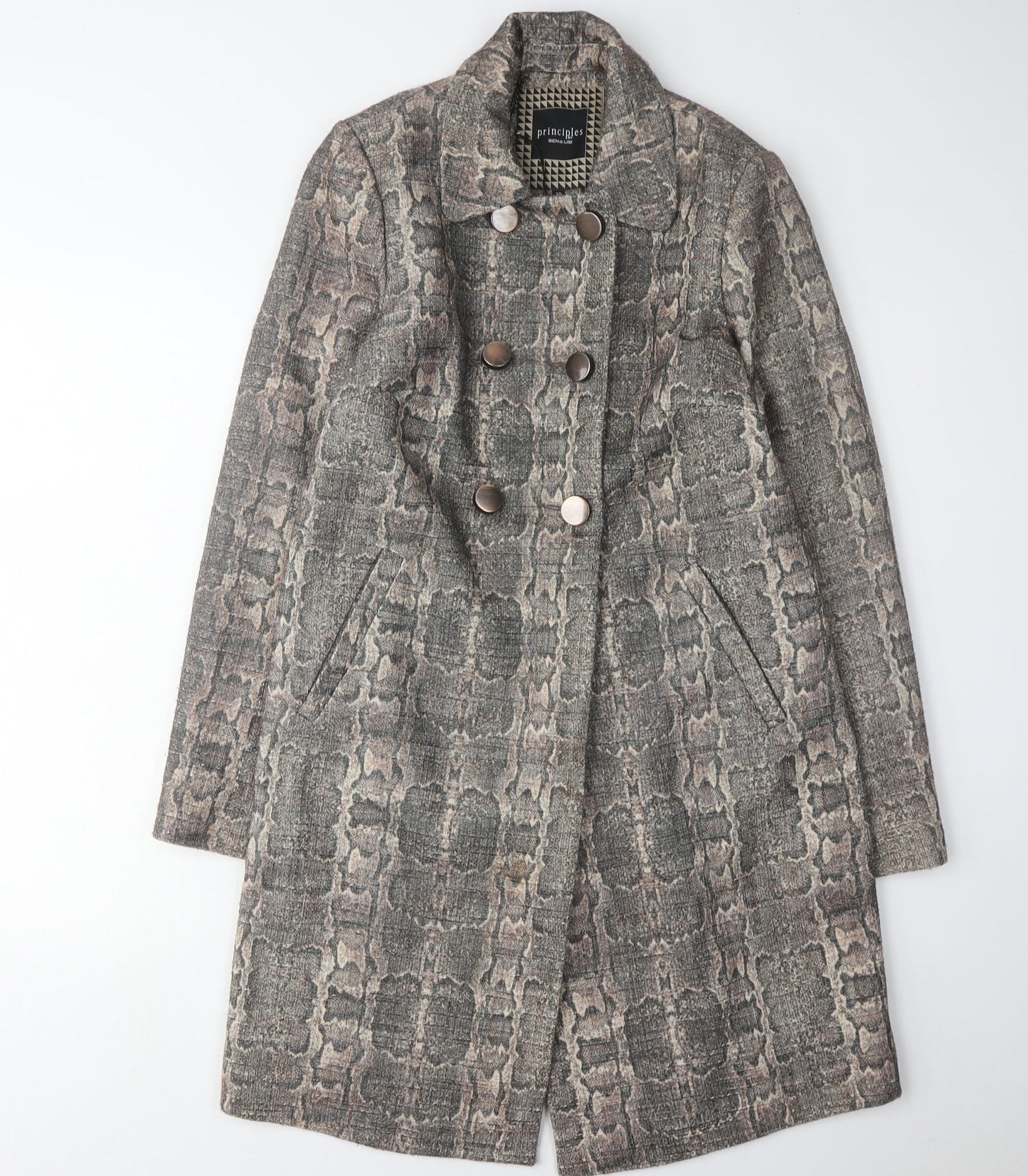 Principles Women's Grey Animal Print Pea Coat Size 10
