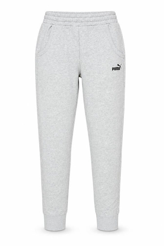 Front view of Puma Men's Grey Joggers, size S, Sporty Fleece Trousers