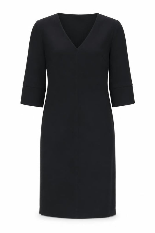 Front view of Marks & Spencer Black V-Neck Dress, size 8, 3/4 Sleeve