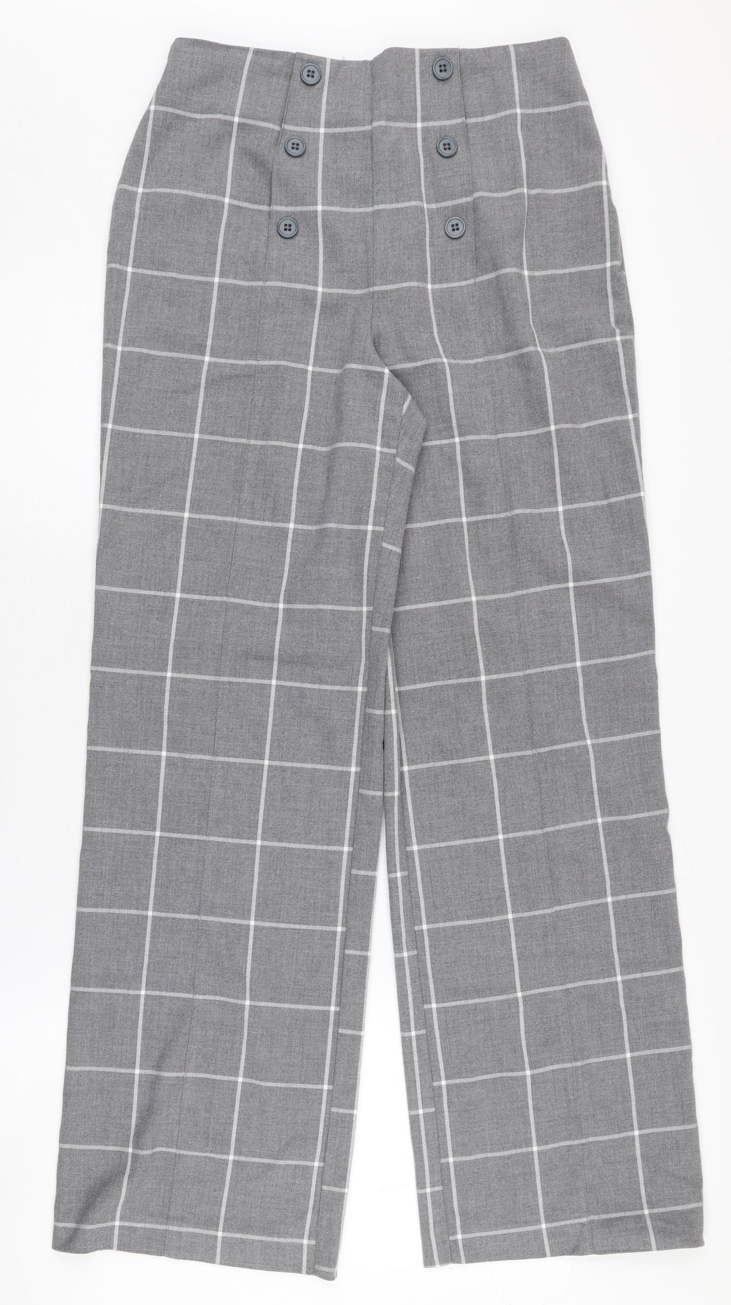 Kiabi Women's Grey Check Trousers Size 10 Wide-Leg