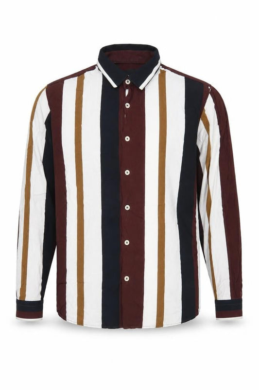 R&B Men's Multicoloured Striped Long Sleeve Shirt L