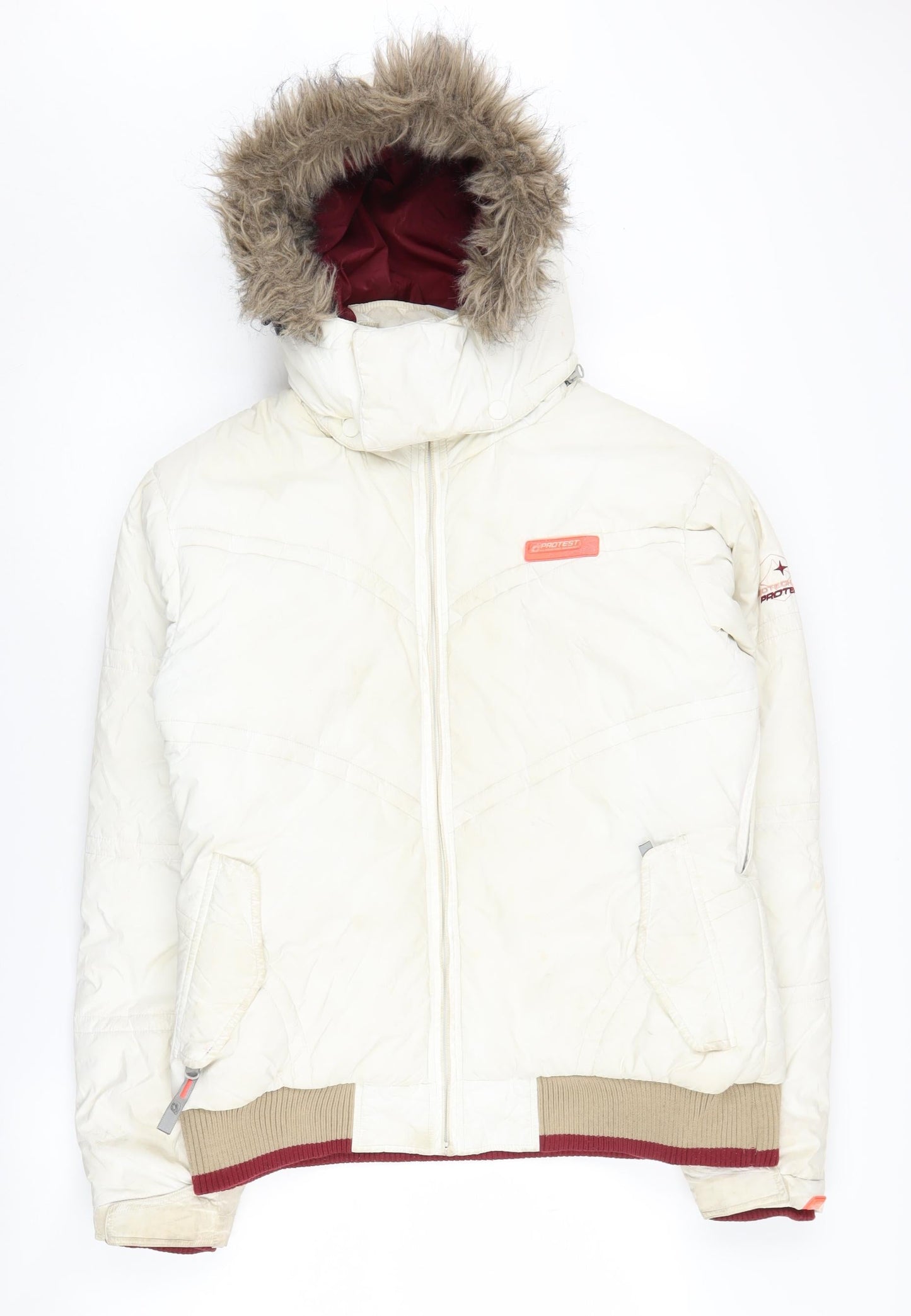 Protest Women's Ivory Puffer Jacket, Size 14, Winter Ready