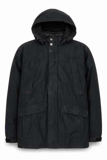 Front view of Atlantic Bay Men's Black Hooded Puffer Jacket M