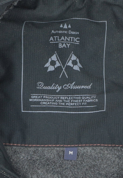 Brand and care label for Atlantic Bay Men's Black Hooded Puffer Jacket M
