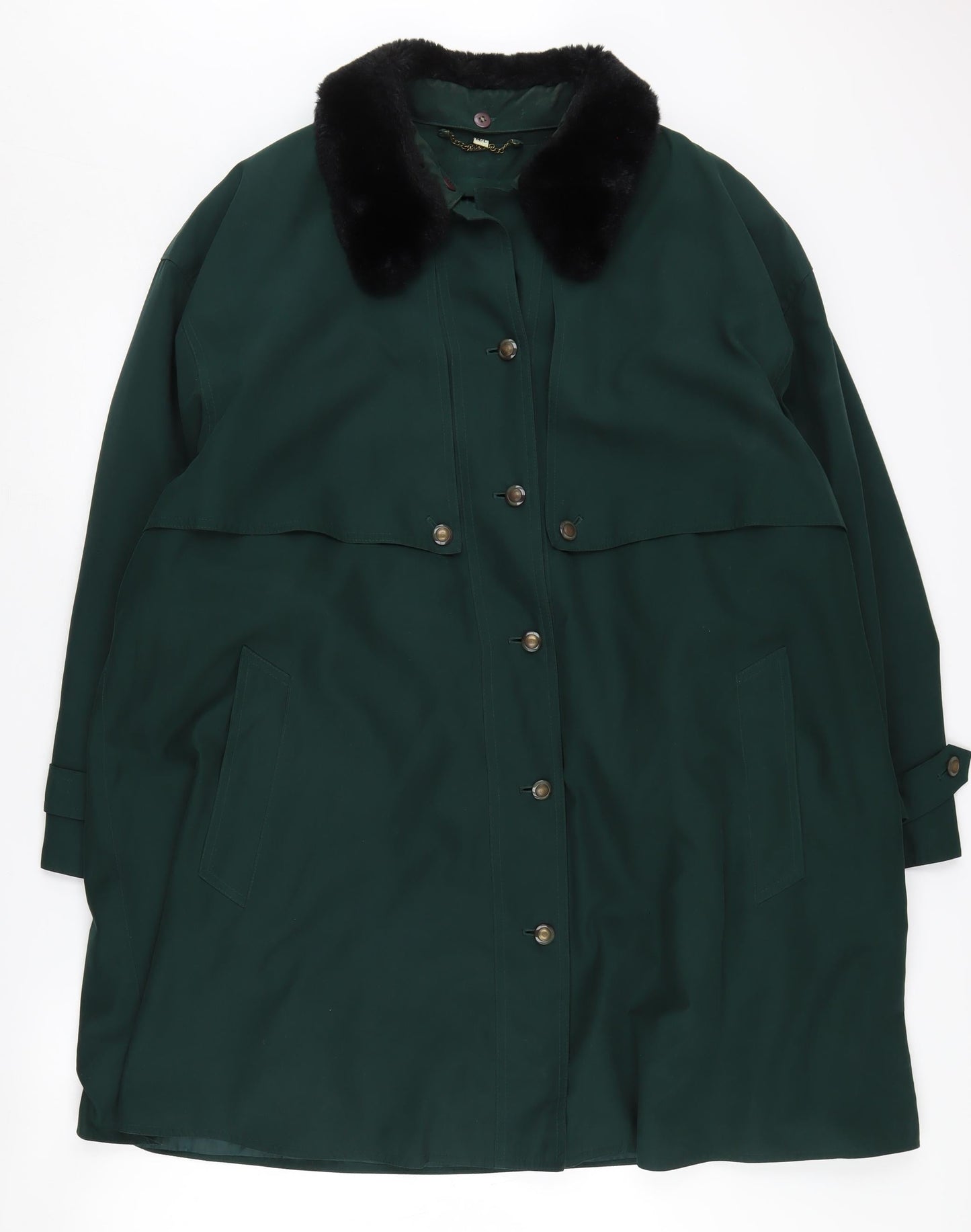 Viyella Women's Green Overcoat M/L Faux Fur Collar