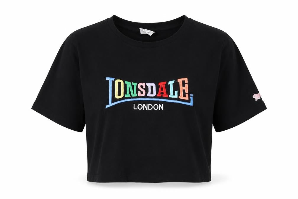 Lonsdale Women's Black Cropped T-Shirt, Size 12