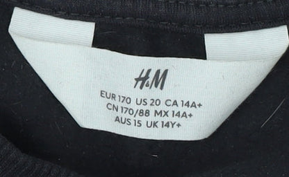 H&M Teens Black Pullover Sweatshirt, Graphic, Size 14