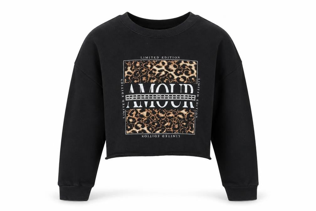 Lipsy London Girls Black Leopard Print Pullover Jumper, Size 7-8