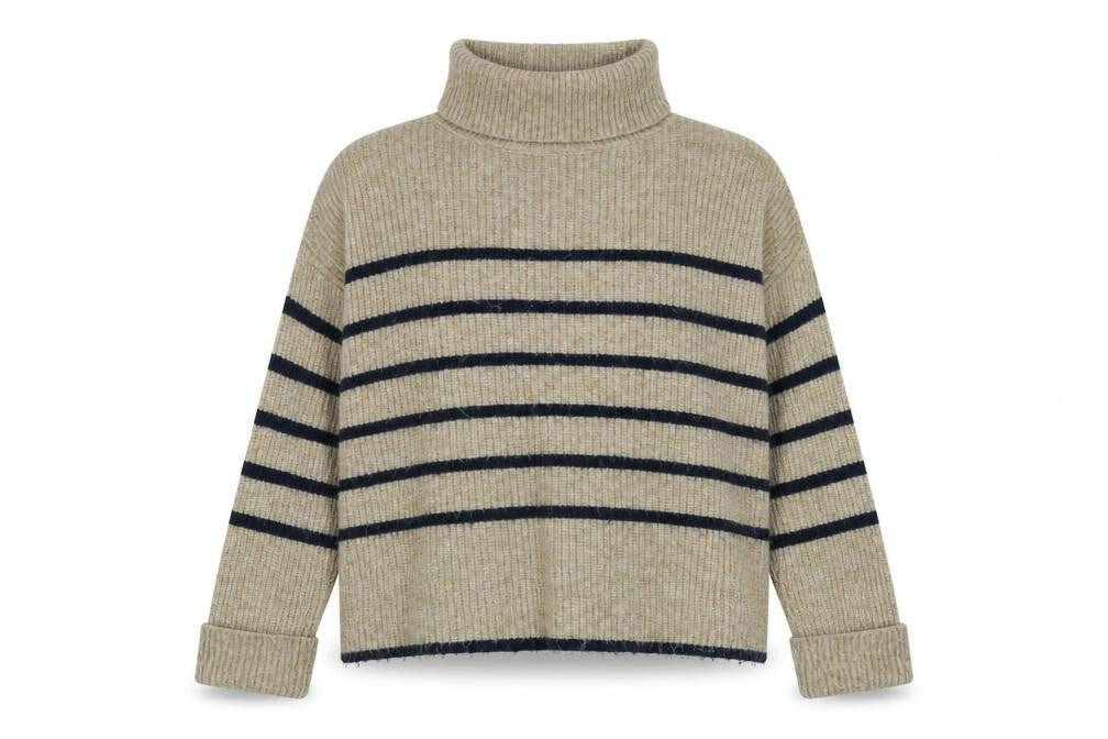 Marks & Spencer Women's Beige Striped Roll Neck Jumper L