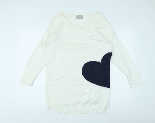 Wallis Women's Ivory Heart Pullover Jumper M