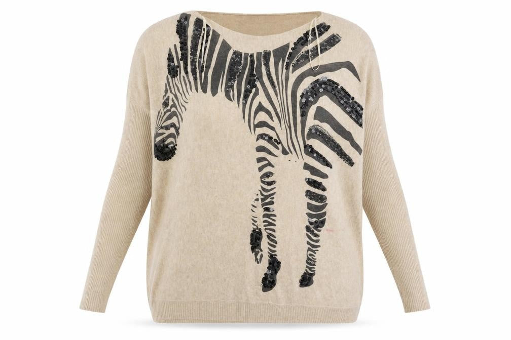 A X Paris Women's Beige Zebra Sequin Jumper S/M