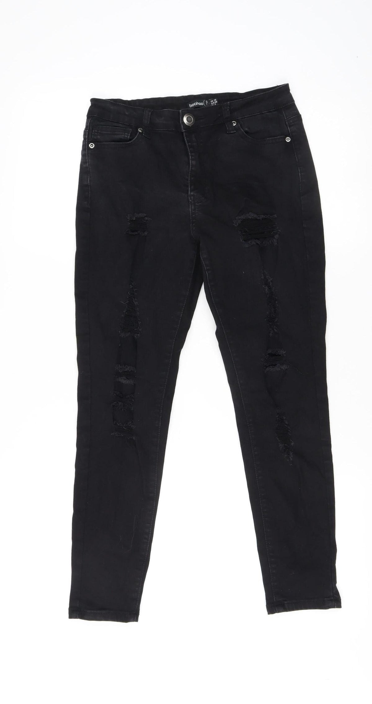 Boohoo Women's Black Distressed Skinny Jeans Size 10