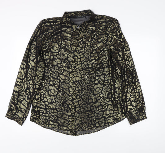 Roman Women's Black Animal Print Button-Up Shirt Size 18