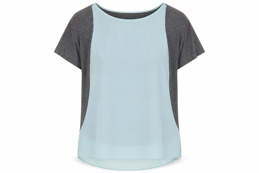 Armani Exchange Women's Grey Blue Colourblock T-Shirt S