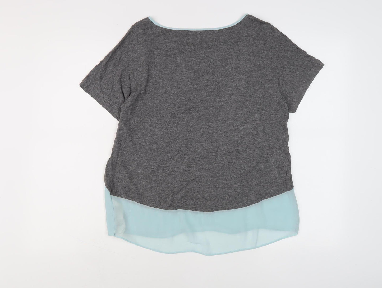 Armani Exchange Women's Grey Blue Colourblock T-Shirt S