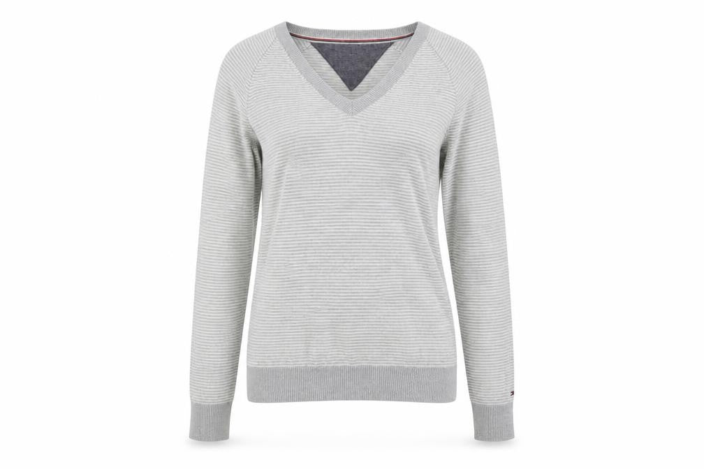 Tommy Hilfiger Women's Grey V-Neck Pullover Jumper, S