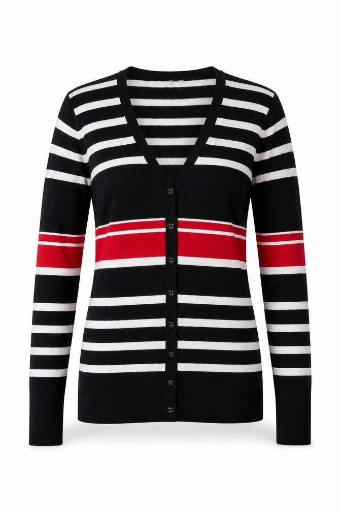 Laura Ashley Women's Black Striped Cardigan, Size 12