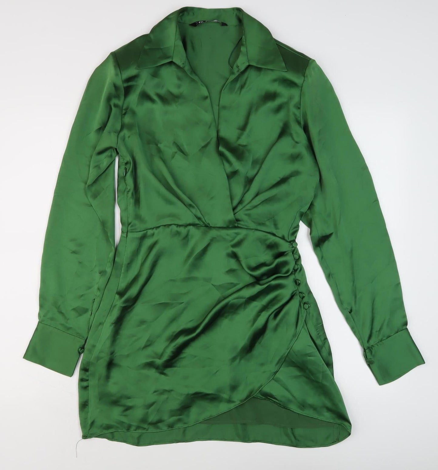 Zara Women's Green Long Sleeve Asymmetric Wrap Dress