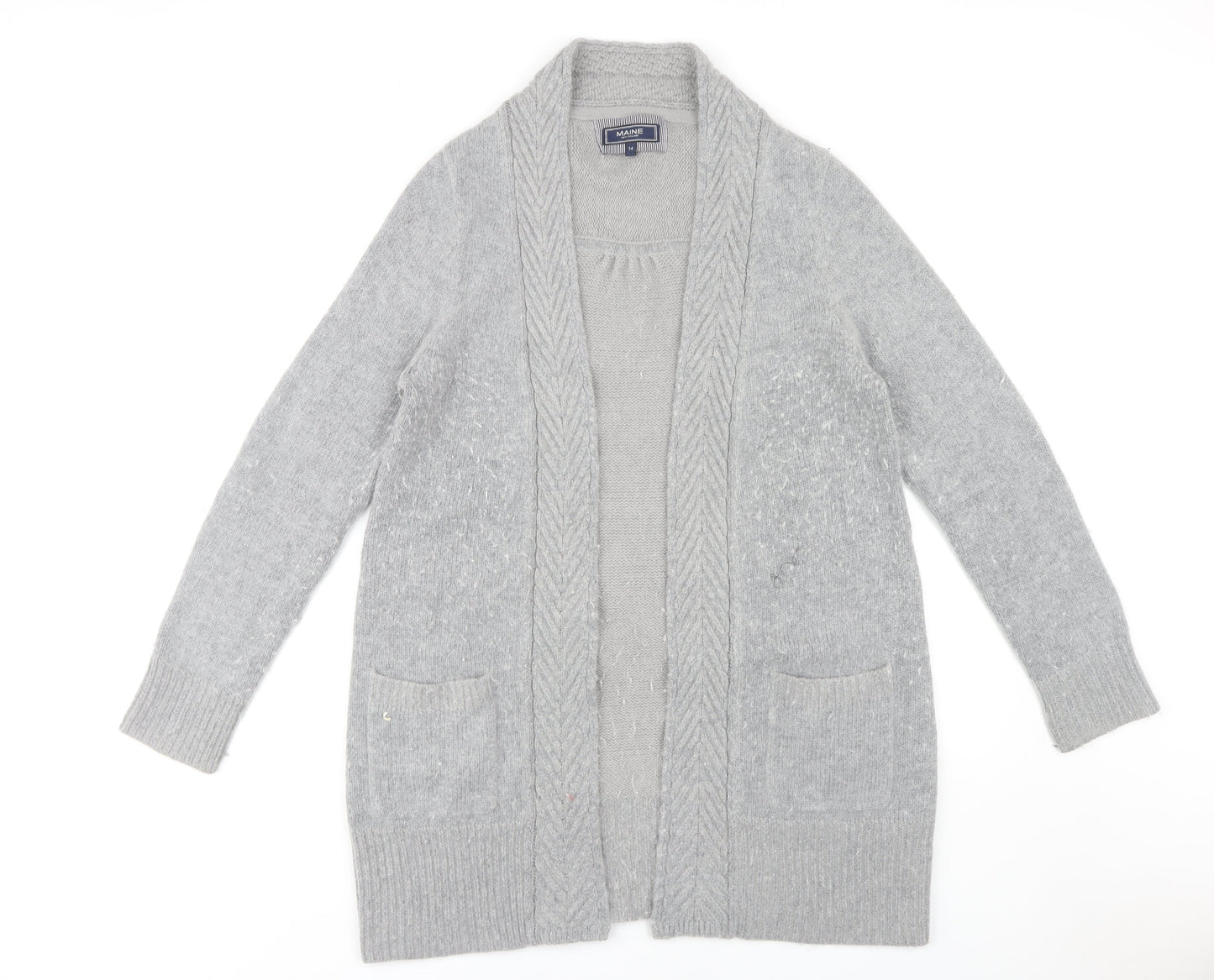 Maine New England Women's Grey Open Front Cardigan Size 14, Knitwear