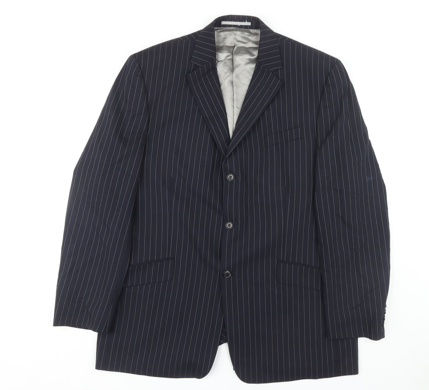Next Men's Blue Striped Blazer 44L Regular Fit Jacket