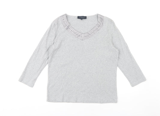 Viyella Women's Grey Embroidered V-Neck T-Shirt M