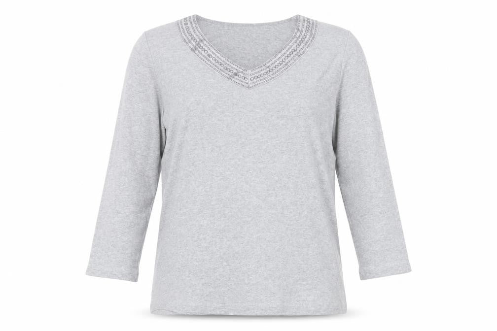 Viyella Women's Grey Embroidered V-Neck T-Shirt M