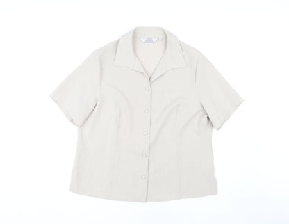 Additional front view of Honor Millburn Women's Beige Classic Short Sleeve Blouse
