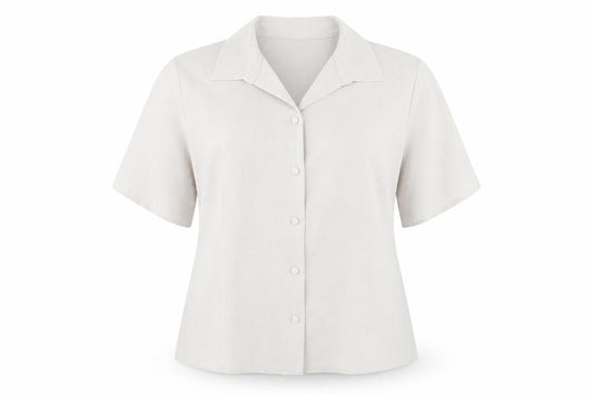 Front view of Honor Millburn Women's Beige Classic Short Sleeve Blouse