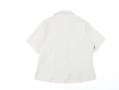 Back view of Honor Millburn Women's Beige Classic Short Sleeve Blouse