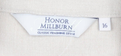 Close-up detail of Honor Millburn Women's Beige Classic Short Sleeve Blouse