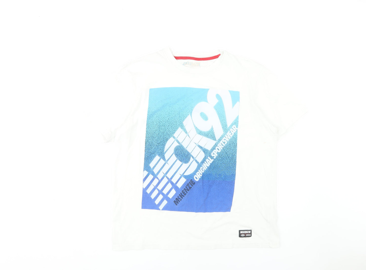 McKenzie Men's White Graphic Print L T-Shirt - Stylish & Comfortable