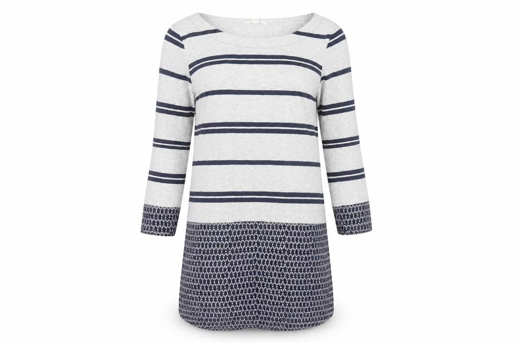 White Stuff Women's Grey Striped 3/4 Sleeve Top