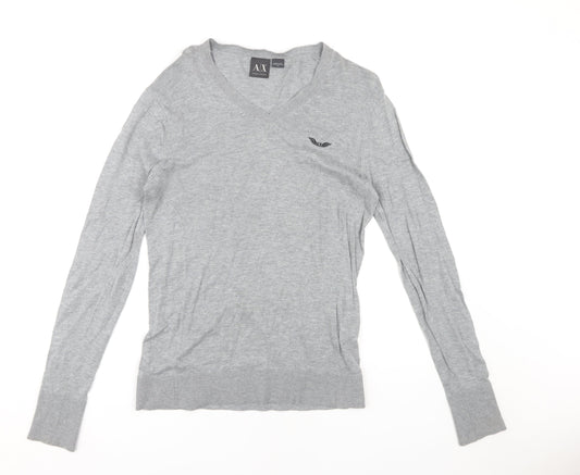Armani Exchange Men's Grey V-Neck Pullover Jumper S