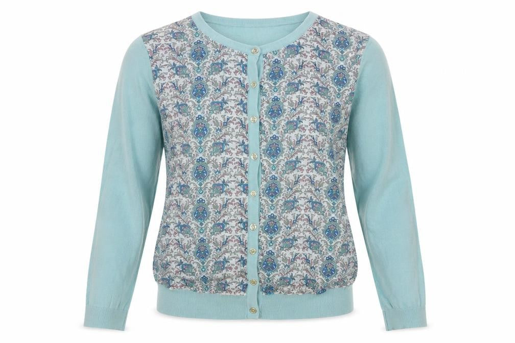 Warehouse Women's Blue Floral Cardigan, Size 8, Button Accents